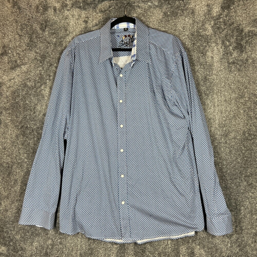 Scully Pearlsnap Shirt Mens XL Blue Geo Print Signature Soft 100% Cotton Western